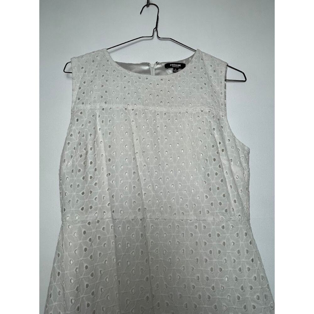 Eyelet Lace A-line Dress White Knee Length Y2K Womens Size 6 Sleeveless Sundress - Picture 2 of 16